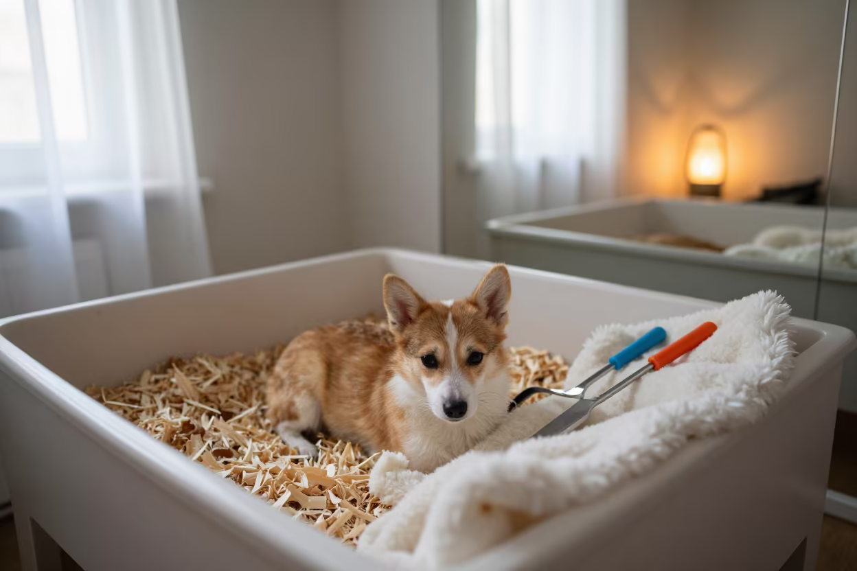 Morning Pet Bedding Setup Near Mirror in inside an adoption room near Jaranwala