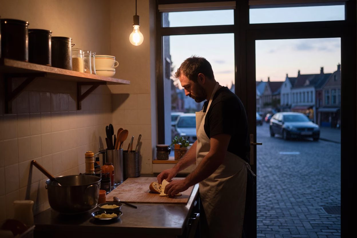 Morning Prep at The Still Hours Before Dawn Light in Brussels in in Brussels, Belgium