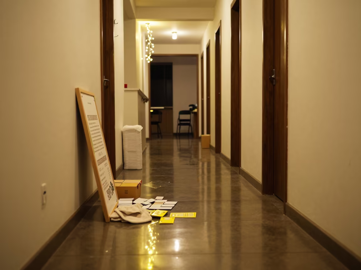 Morning Prep Spray Bottle in Warm Corridor Light in inside a breakfast room before opening near Muhanga