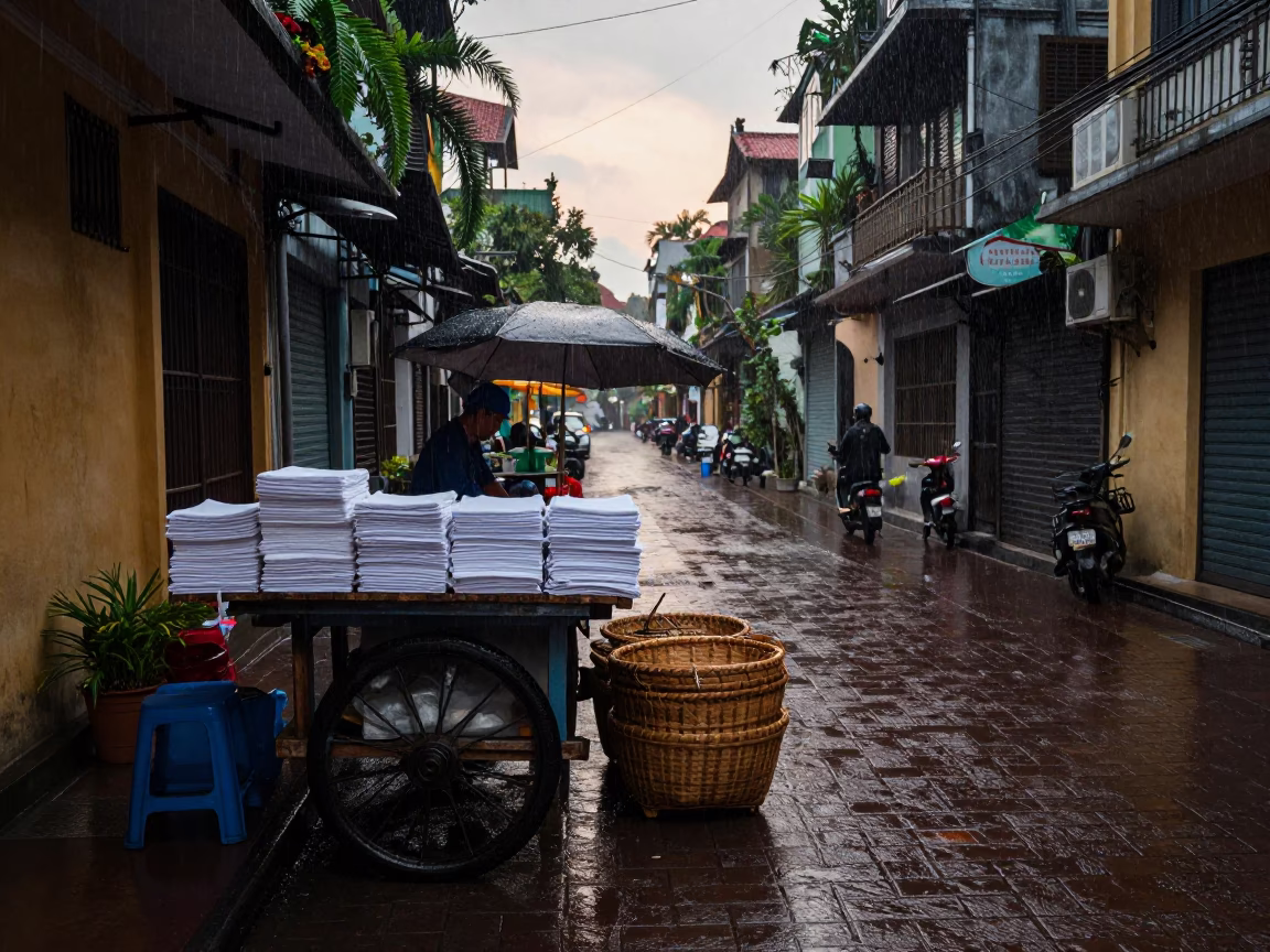 Morning Rain in Hanoi at First Light in in Hanoi, Vietnam