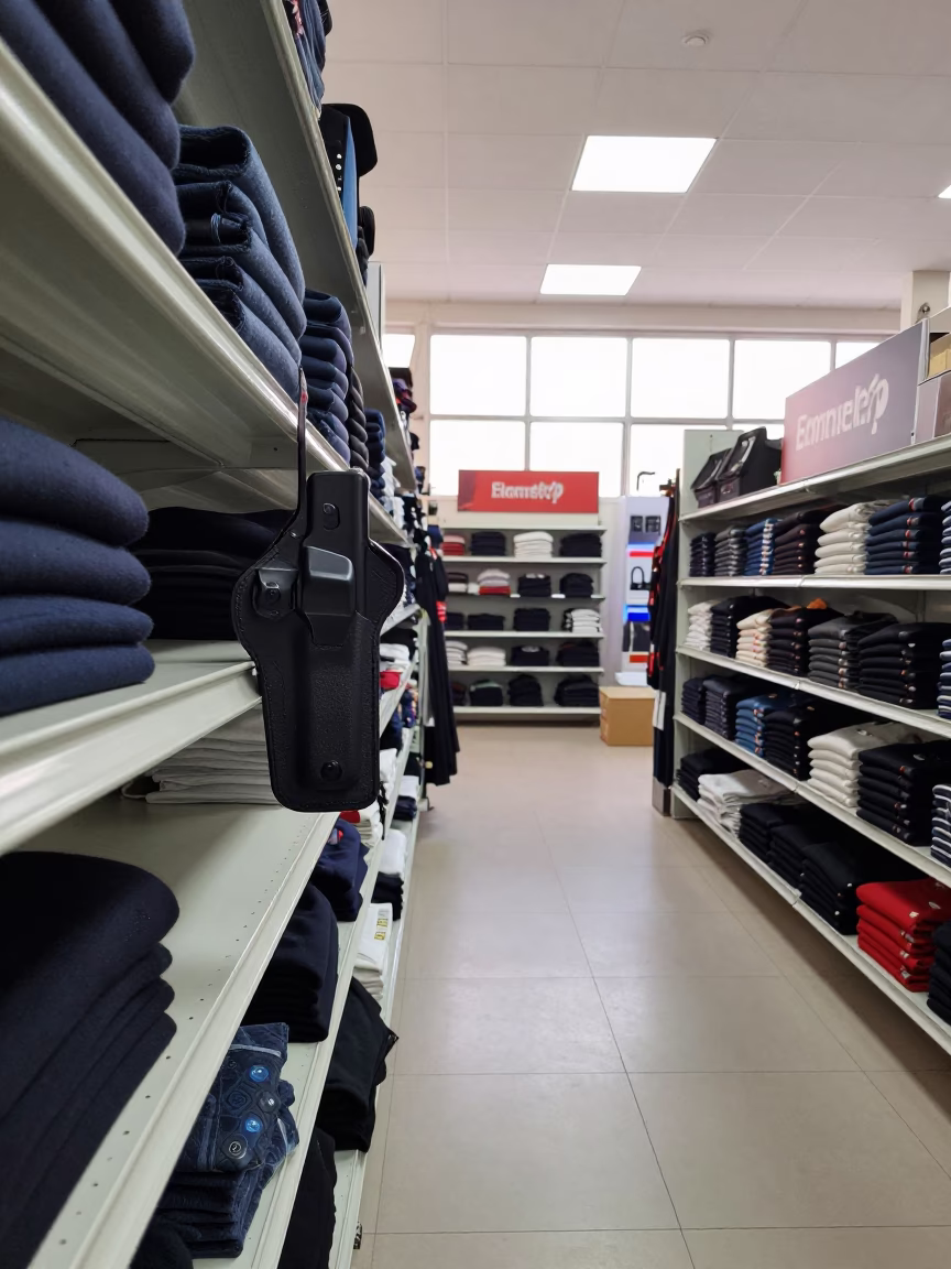 Morning Retail Label Gun Holster Sidi Bel Abbès in inside a bright retail aisle in Sidi Bel Abbès