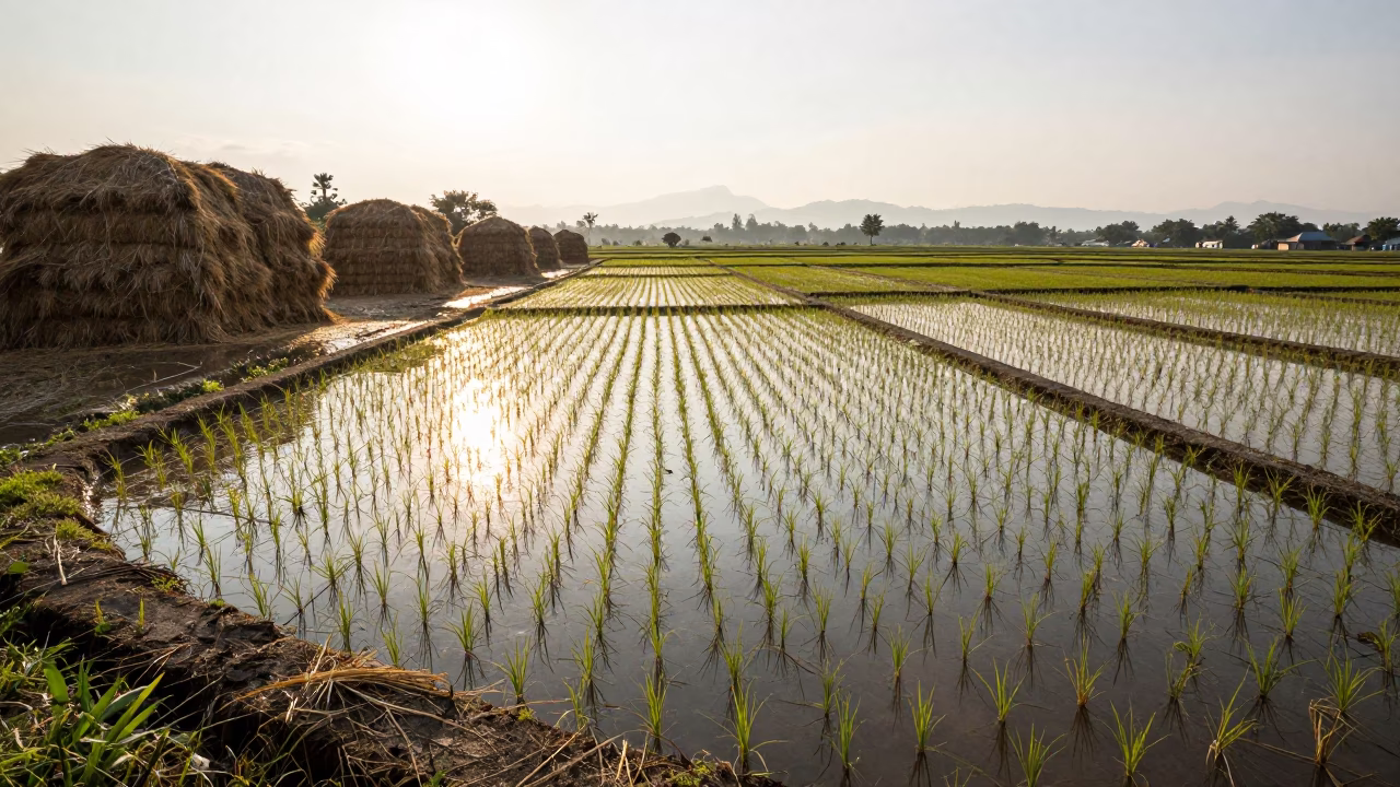 Morning Rice Terraces Near Hay Bales Chow Kit in beside stacked hay bales near Chow Kit, Kuala Lumpur