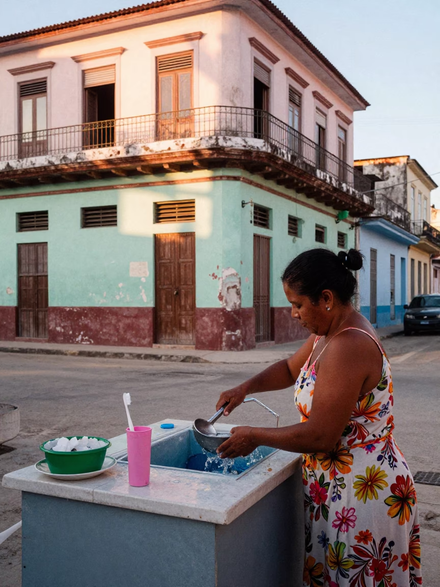 Morning Routine in Havana Cuba with Toothbrush Holder and Ladle in in Havana, Cuba