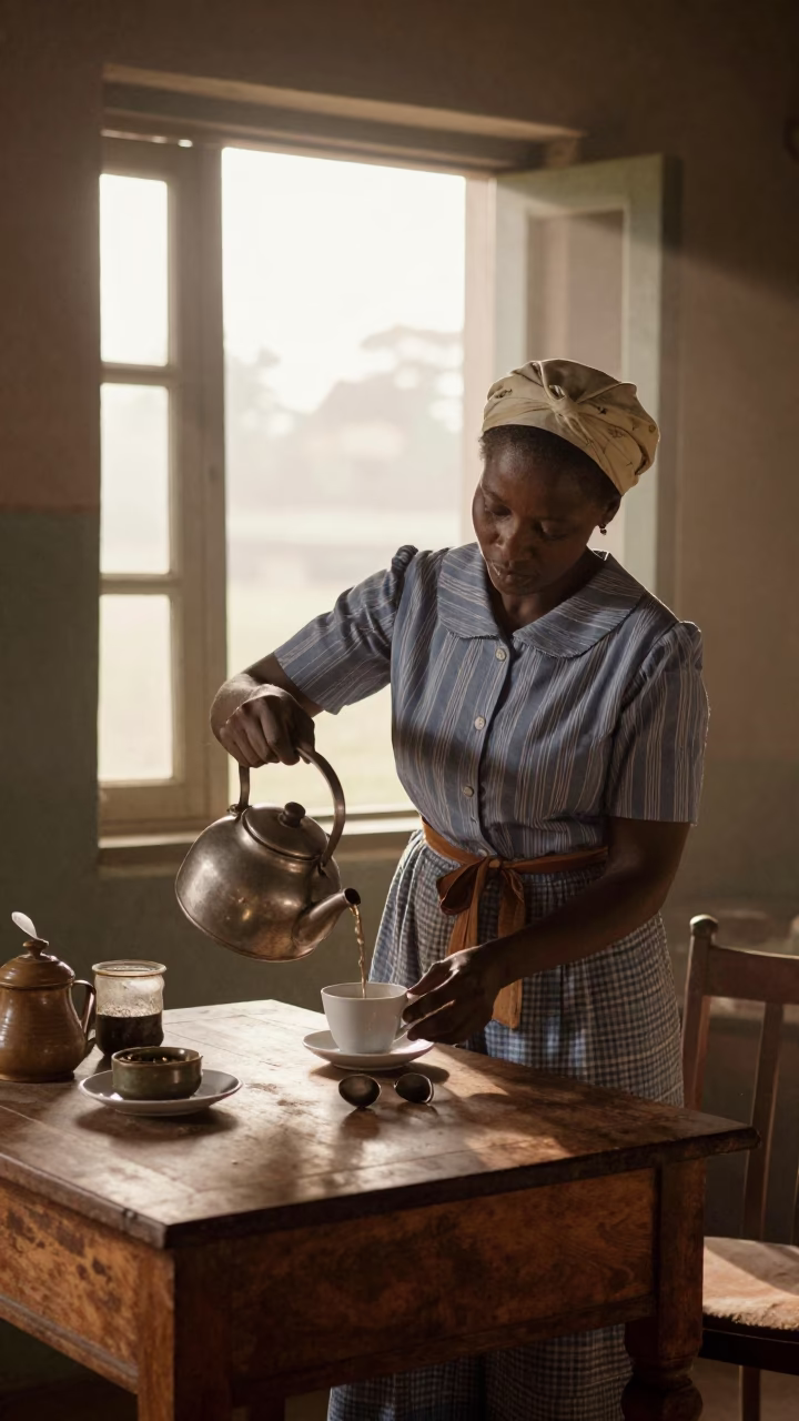 Morning Routine in Nairobi Kenya 1950s Dawn Light and Household Items in in Nairobi, Kenya
