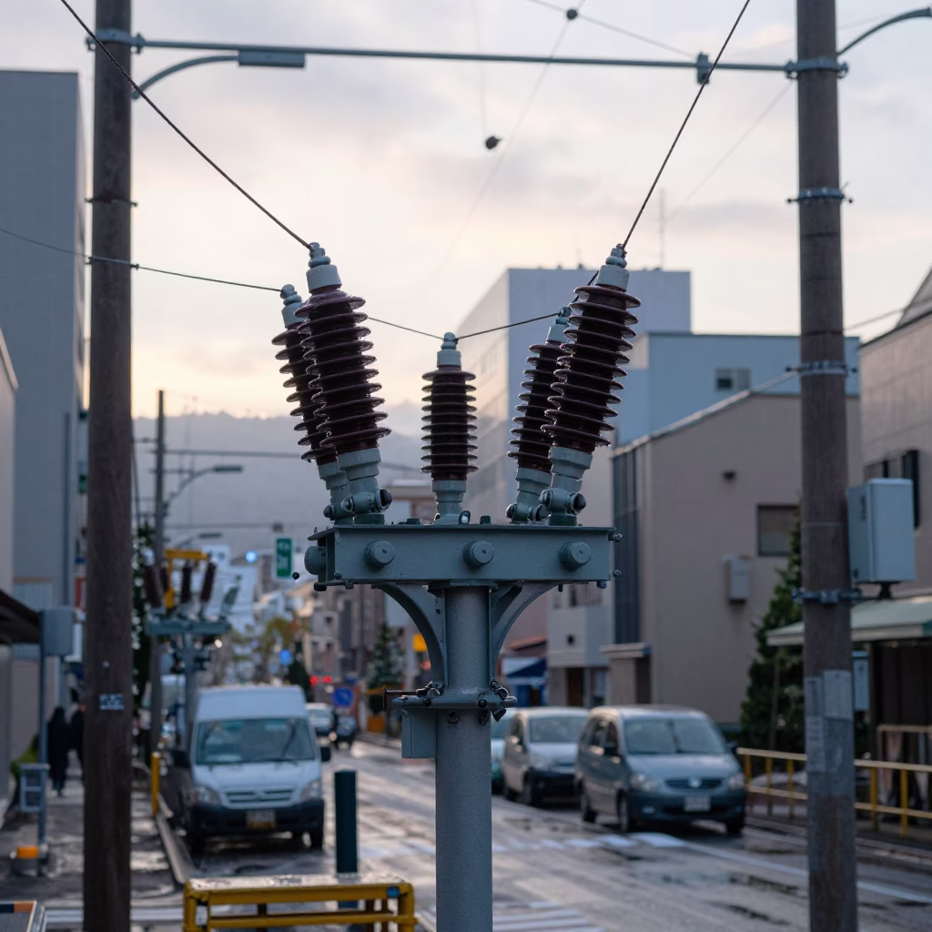 Morning Sapporo Street Scene with Substation Insulators and Urban Life After Sunrise in in Sapporo, Japan
