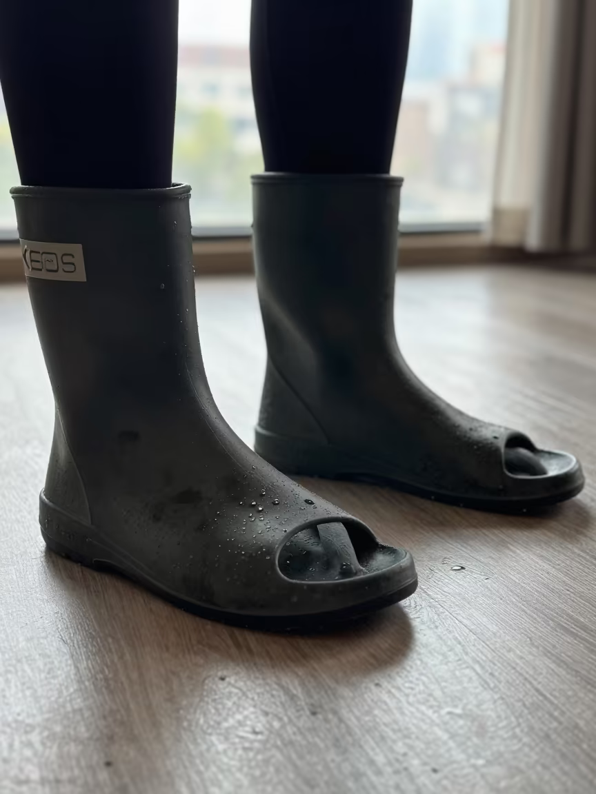 Morning Sauna Sandals on Studio Floor Before Class in inside a yoga studio before the session begins near Wuhan