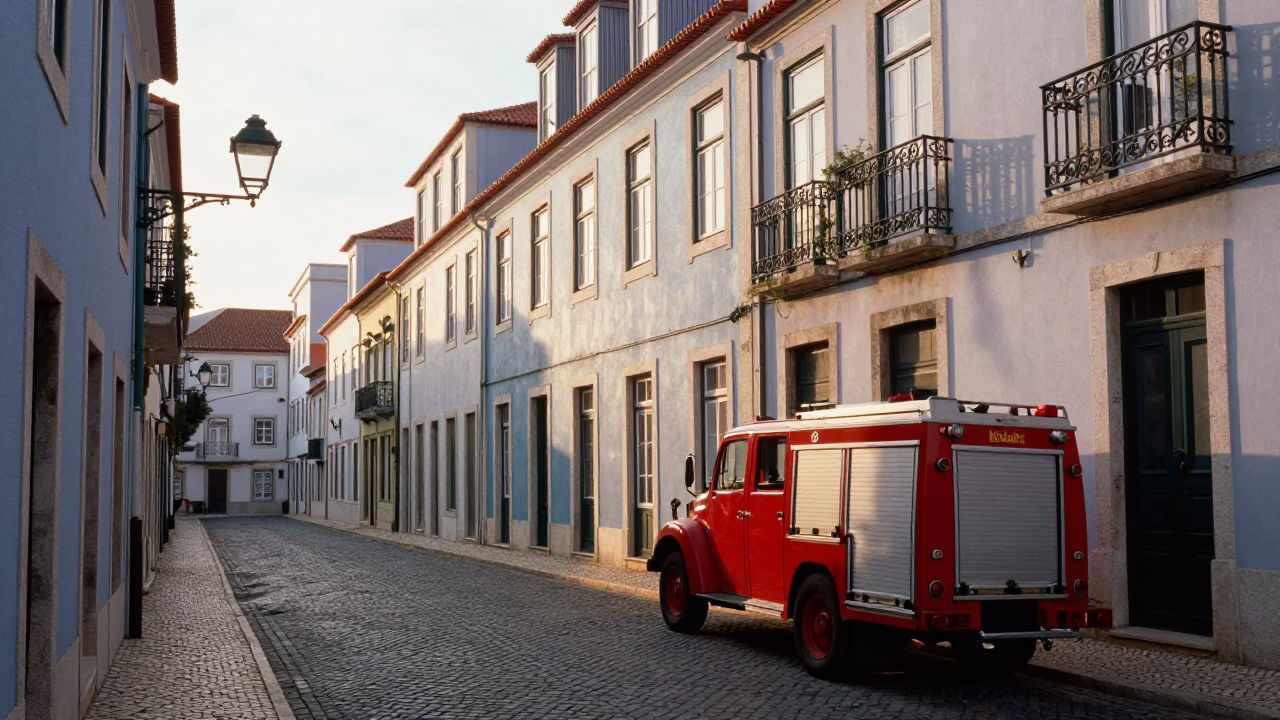 Morning Scene at As First Light Reaches The Scene in Lisbon in in Lisbon, Portugal