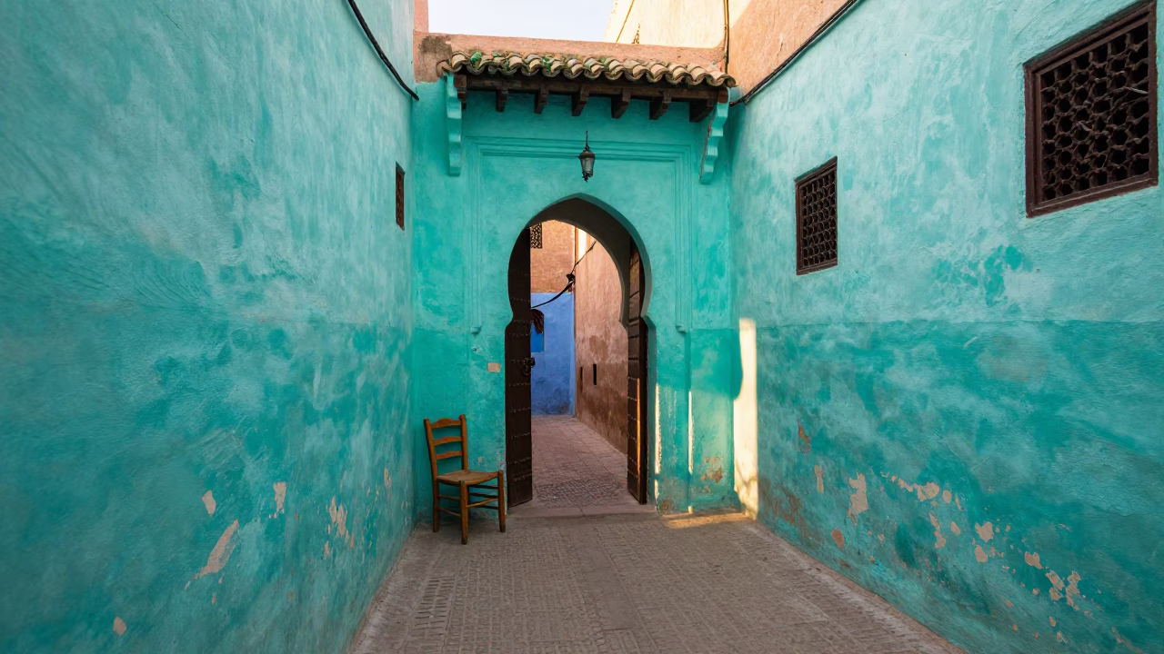 Morning Scene at As First Light Reaches The Scene in Marrakech in in Marrakech, Morocco