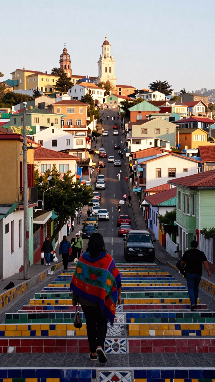 Morning Scene at As First Light Reaches The Scene in Valparaiso in in Valparaiso, Chile