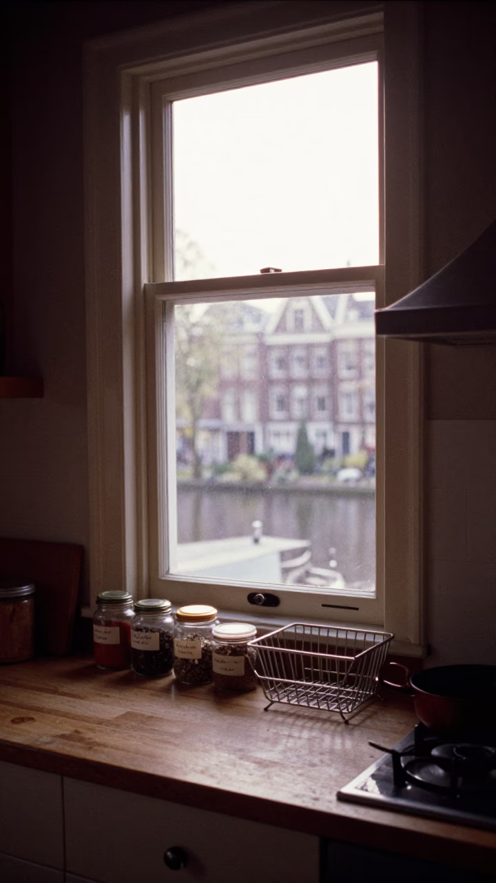 Morning Scene in Amsterdam at As First Light Reaches The Scene in in Amsterdam, Netherlands