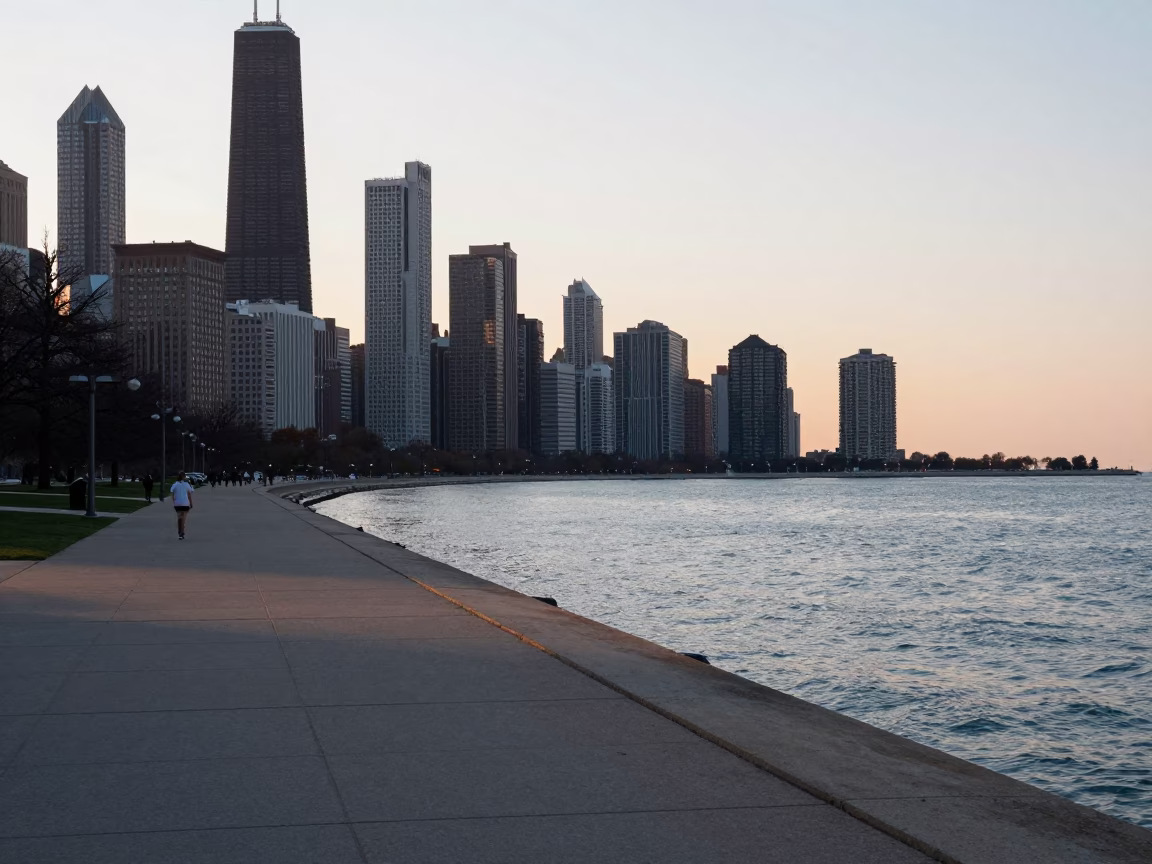 Morning Scene in Chicago at As First Light Reaches The Scene in in Chicago, Illinois, United States