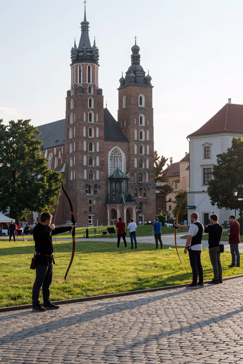 Morning Scene in Krakow at As First Light Reaches The Scene in in Krakow, Poland