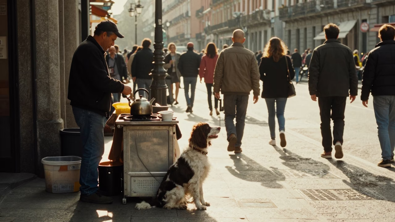 Morning Scene in Madrid at The Late Morning Light in in Madrid, Spain
