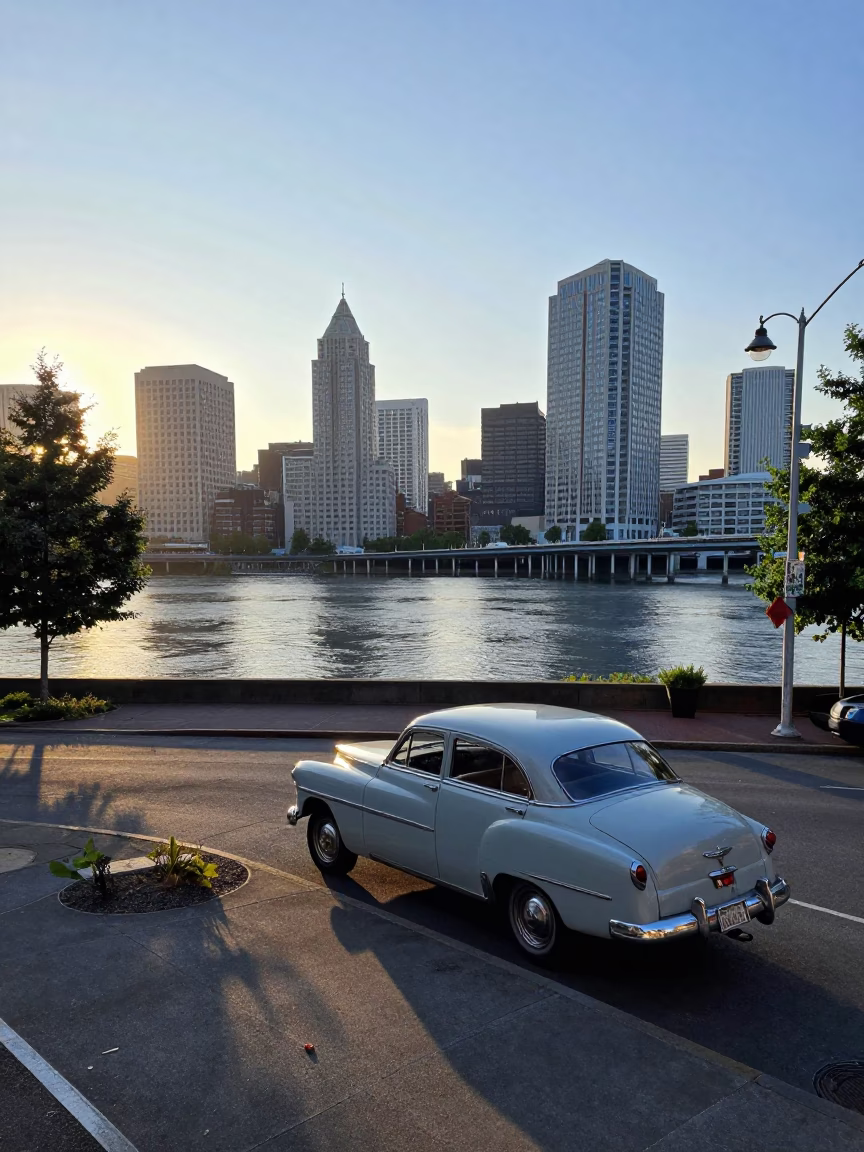 Morning Scene in Portland at As First Light Reaches The Scene in in Portland, Oregon, United States