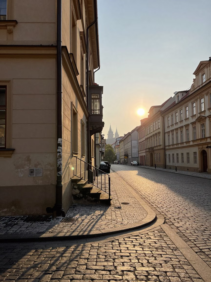 Morning Scene in Prague at As First Light Reaches The Scene in in Prague, Czech Republic