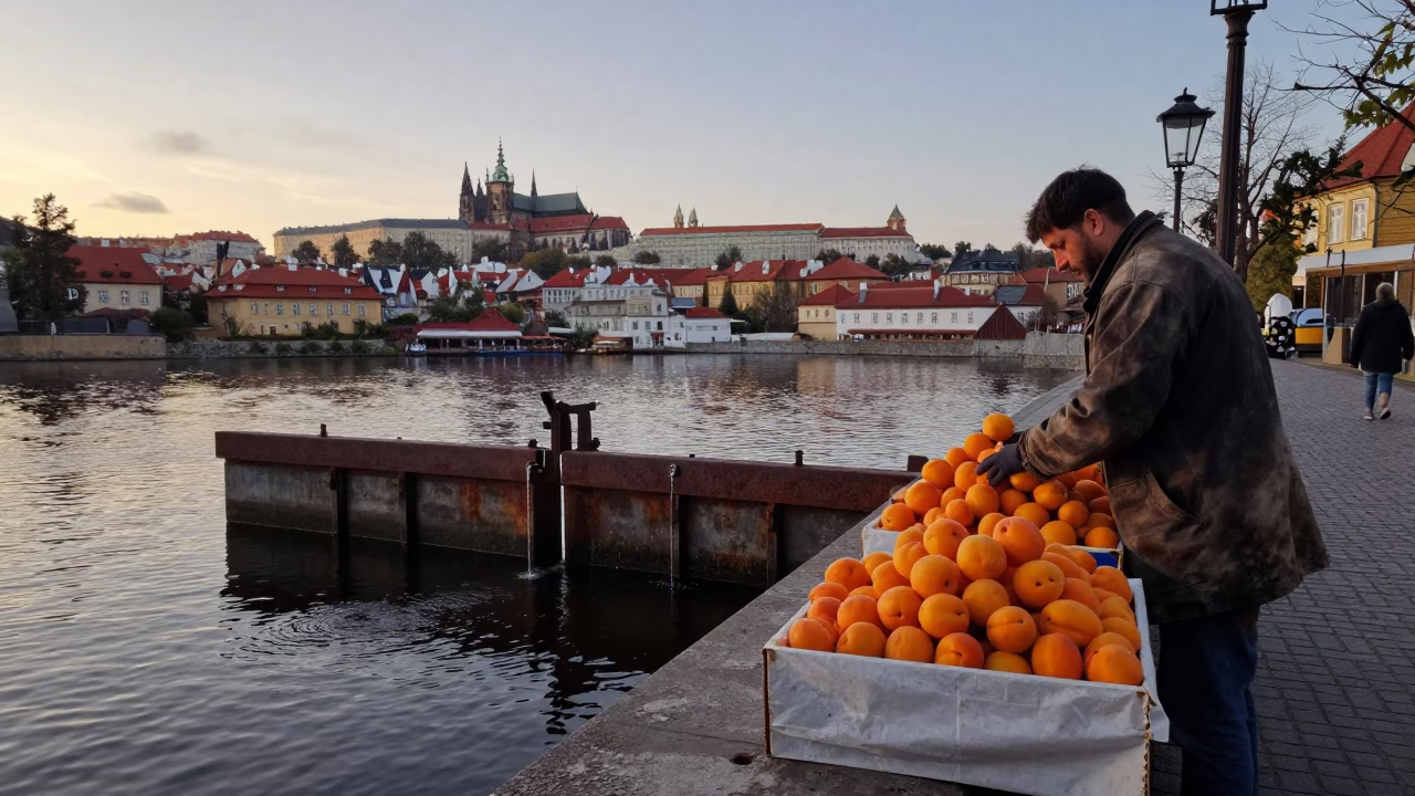 Morning Scene in Prague at Nautical Dawn Light in in Prague, Czech Republic