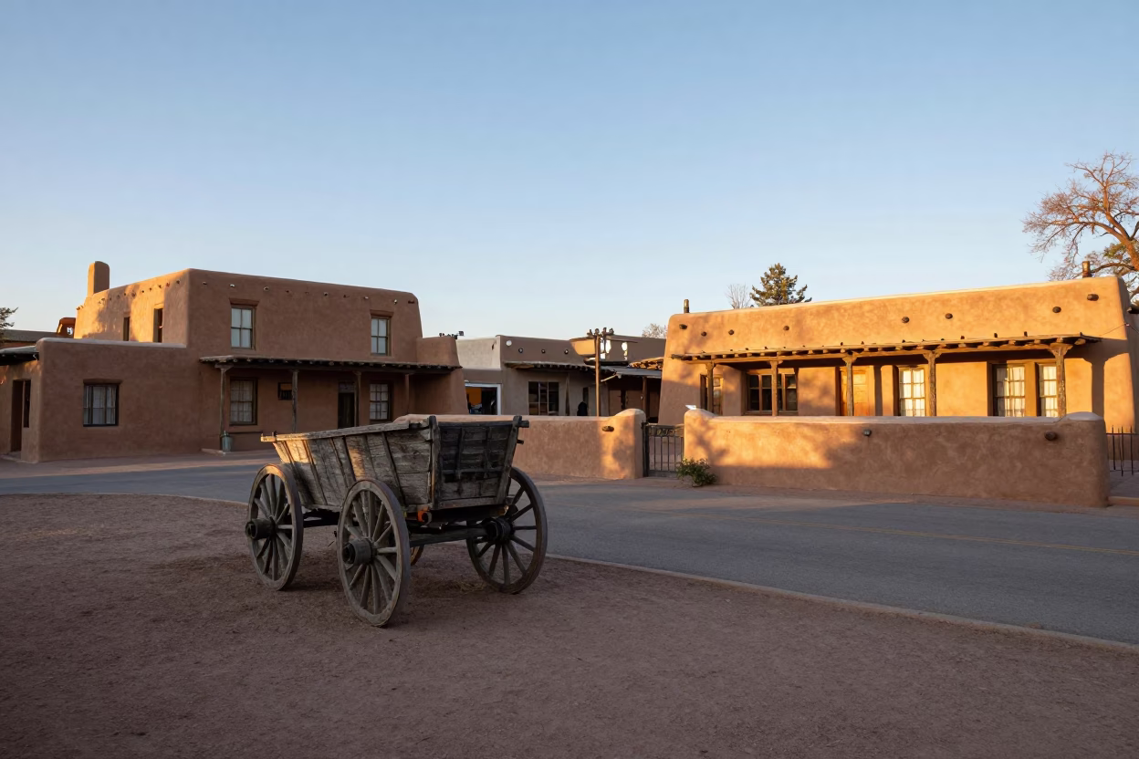 Morning Scene in Santa Fe at As First Light Reaches The Scene in in Santa Fe, New Mexico, United States