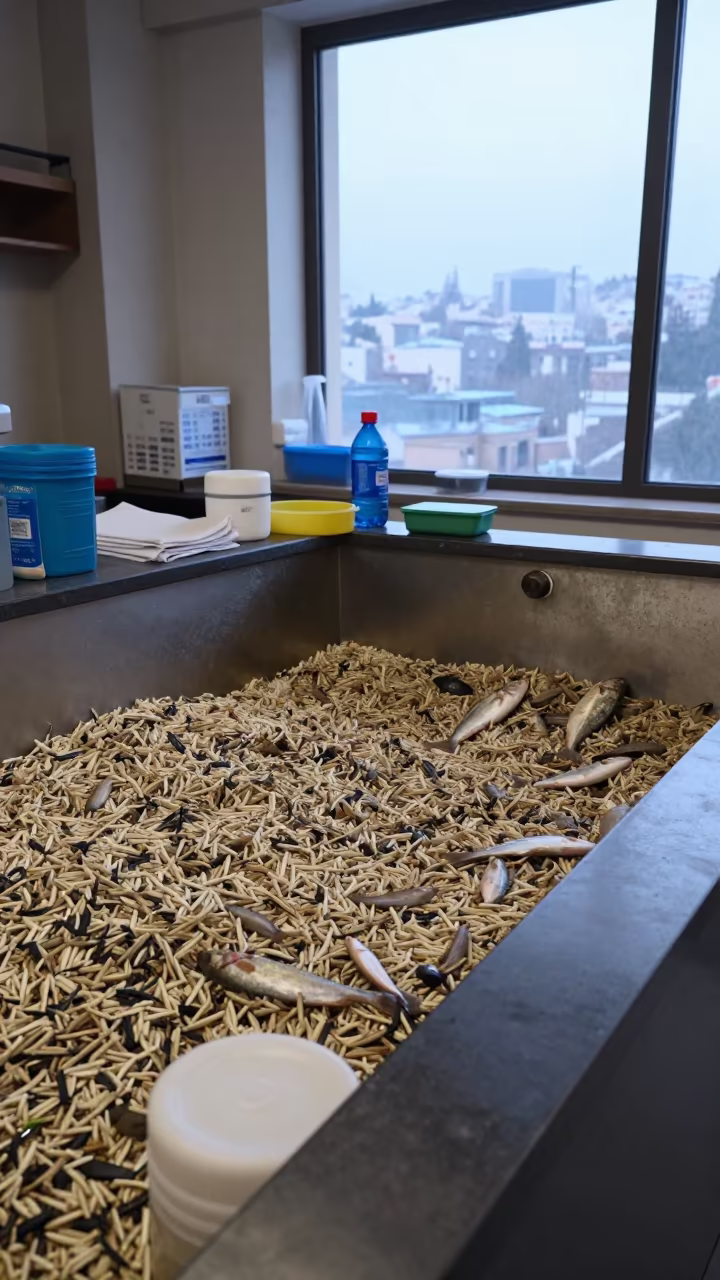 Morning Setup Bedding Bay Amman Pet Counter in inside a fish bagging counter zone in Amman