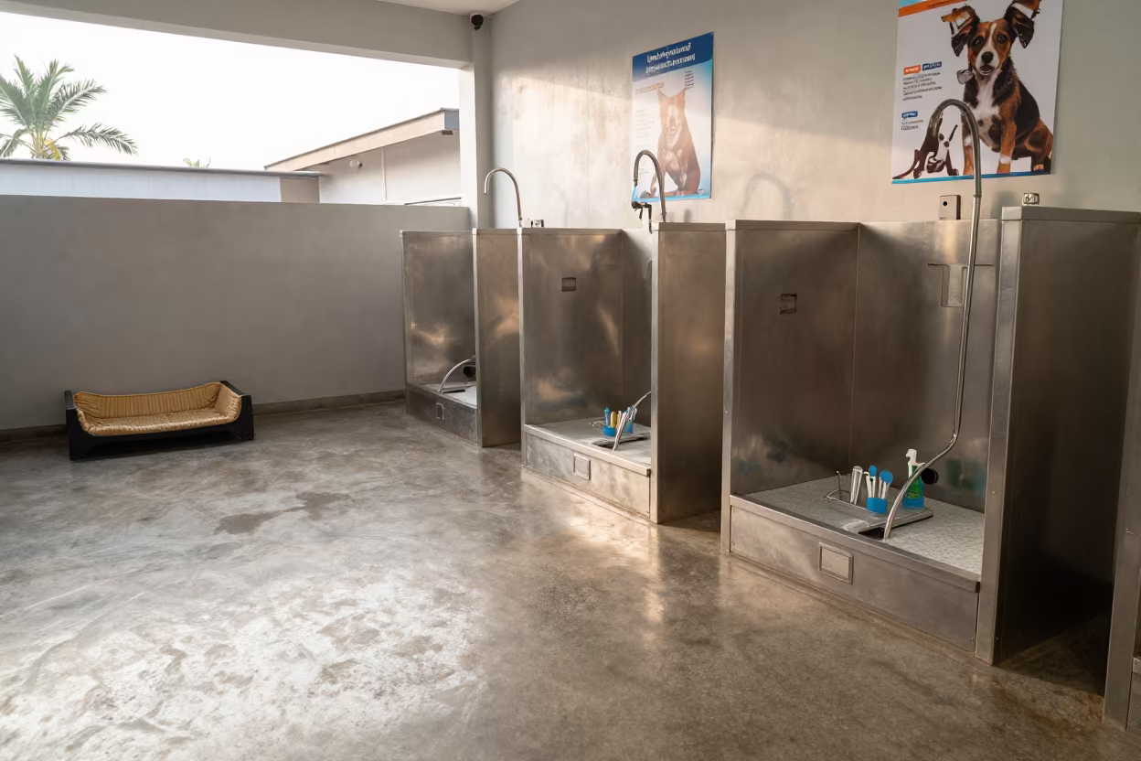 Morning Setup at Lagos Dog Wash Station in at a self-serve dog wash station near Oshodi, Lagos