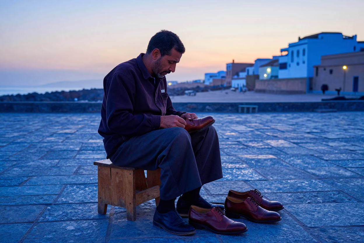 Morning Shoe Shine in Essaouira Morocco Before Sunrise in in Essaouira, Morocco