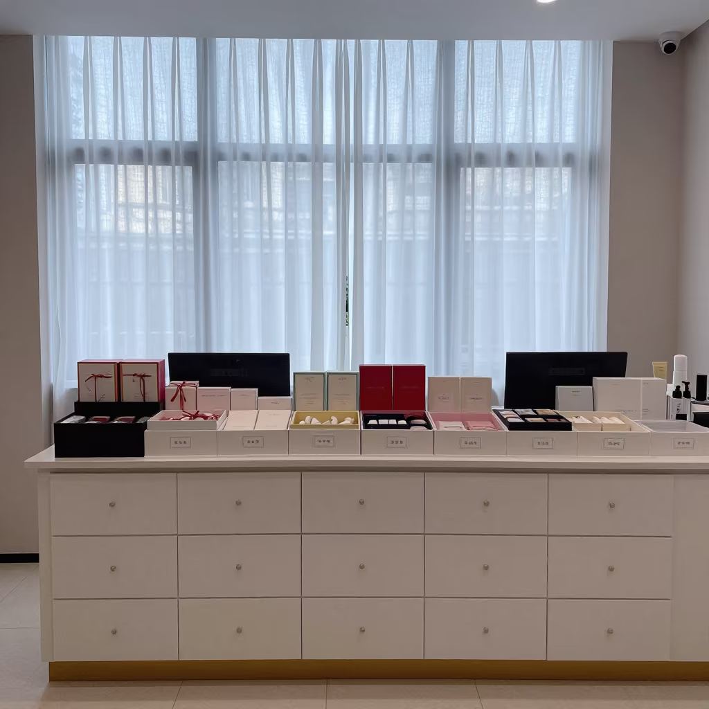 Morning skincare bay setup Guangzhou salon in at a salon reception counter in Guangzhou