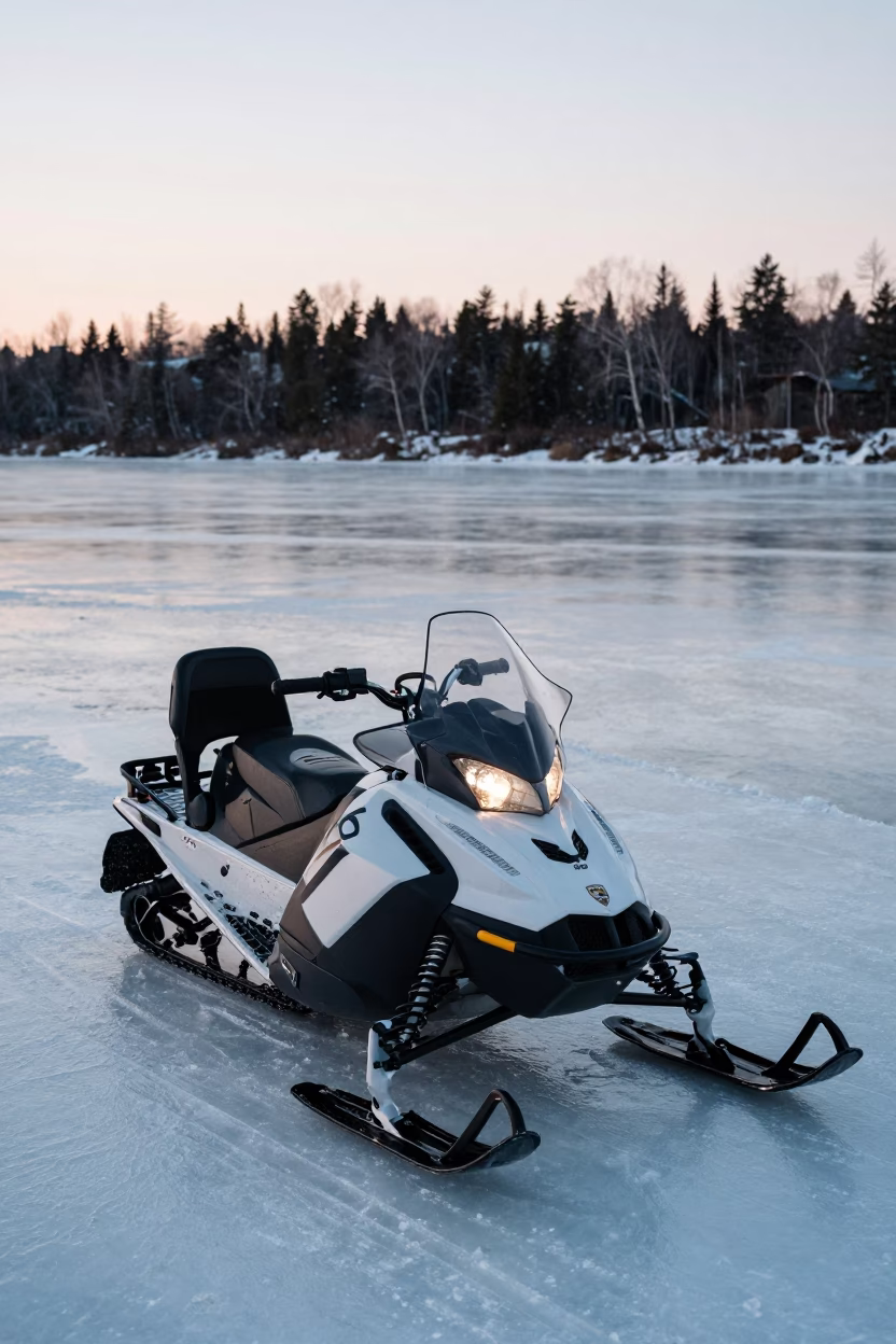 Morning Snowmobile in Quebec City at Sunrise Light in in Quebec City, Quebec, Canada