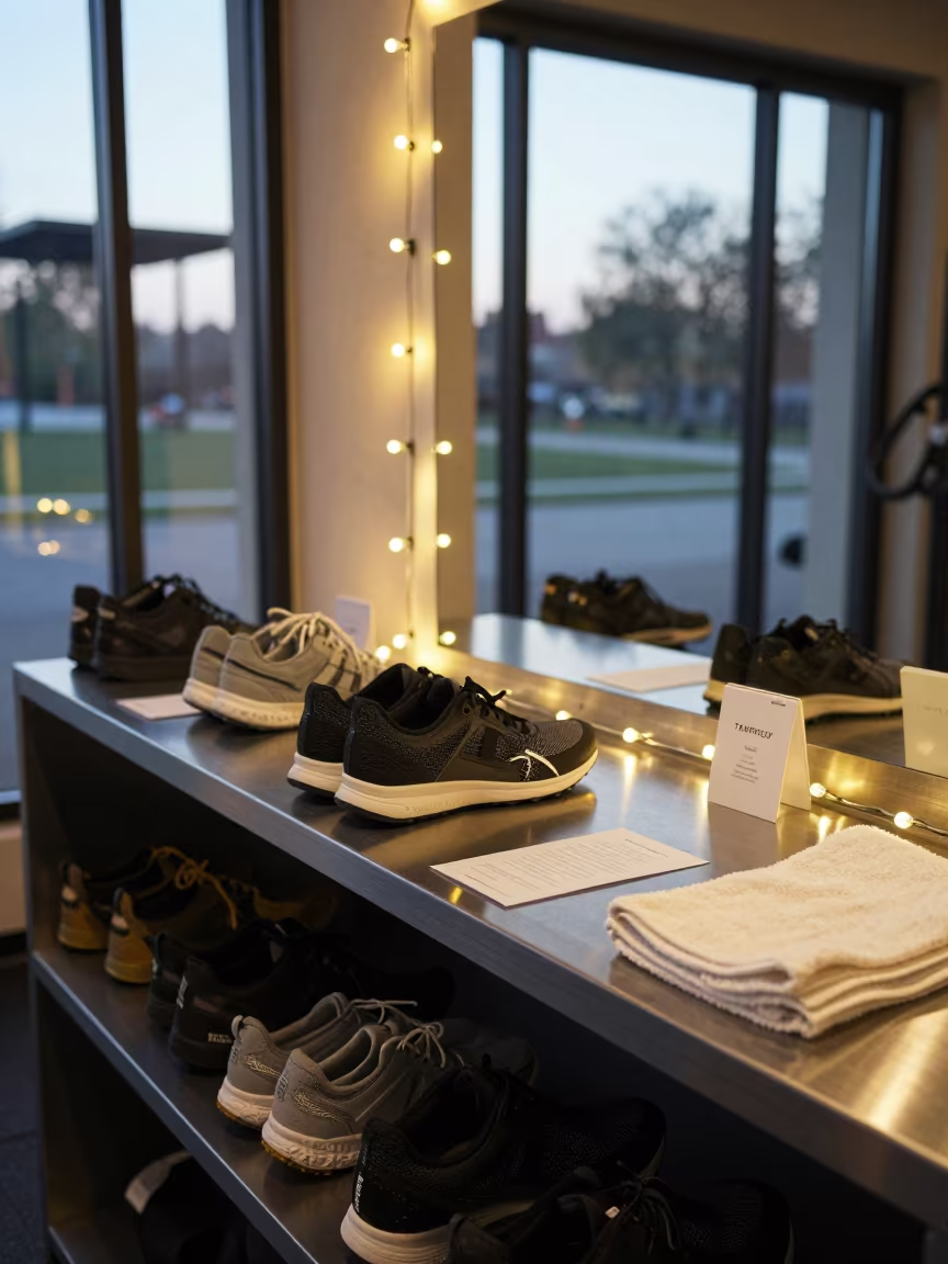 Morning Spray Shelf at Gym Check-in Desk in at a gym check-in desk in Temperley