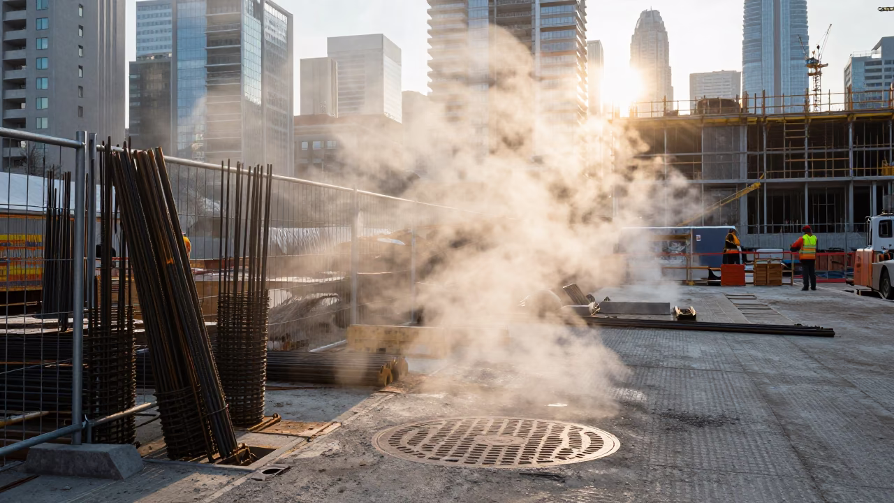 Morning Steam and Construction Site in Downtown Toronto Ontario Canada in in Toronto, Ontario, Canada