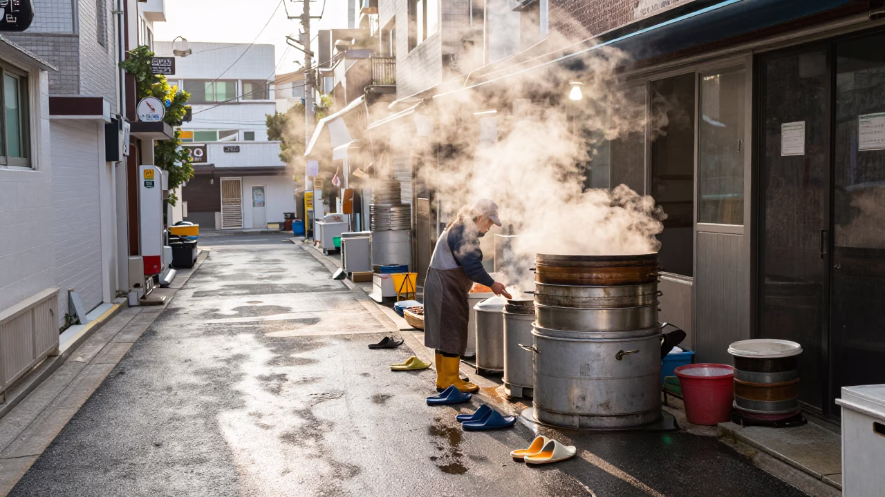 Morning Steam in Busan in in Busan, South Korea
