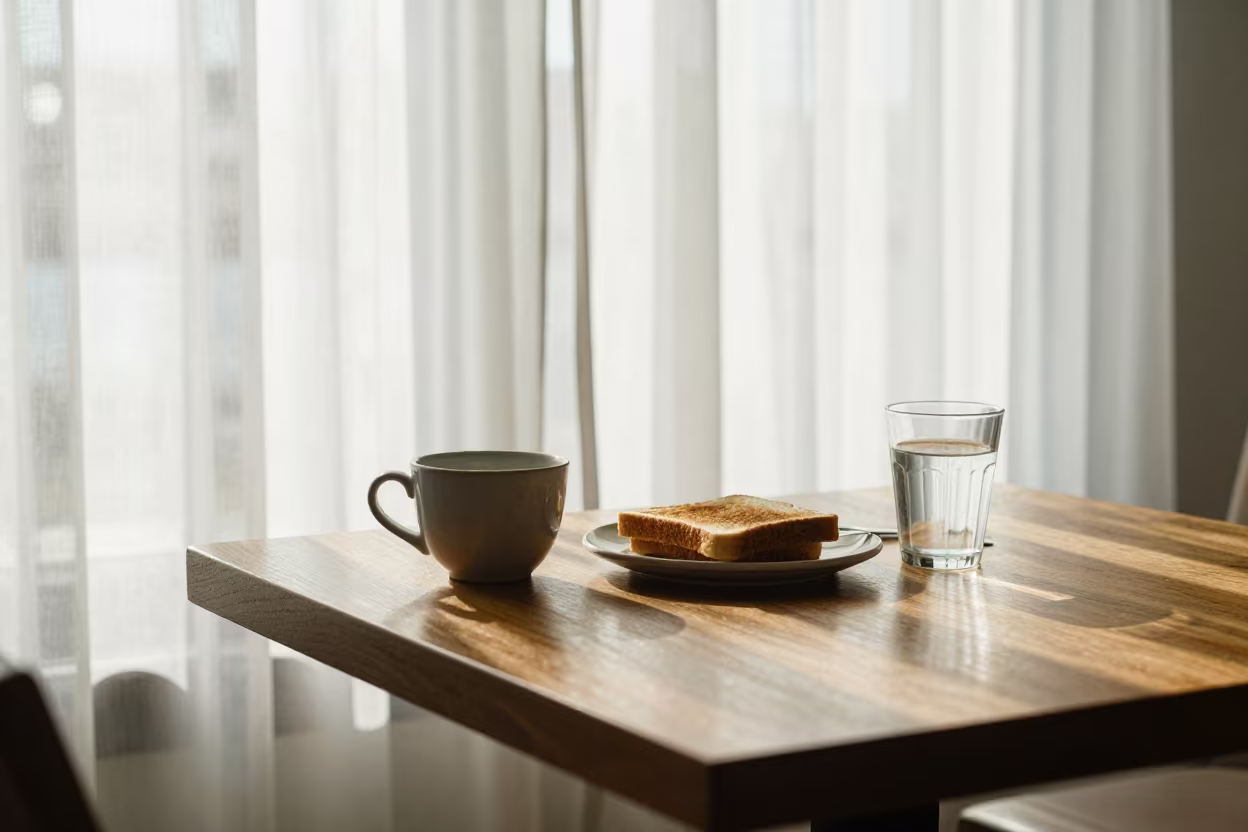 Morning Still Life Oak Table Hurghada Breakfast in in a breakfast nook in Hurghada