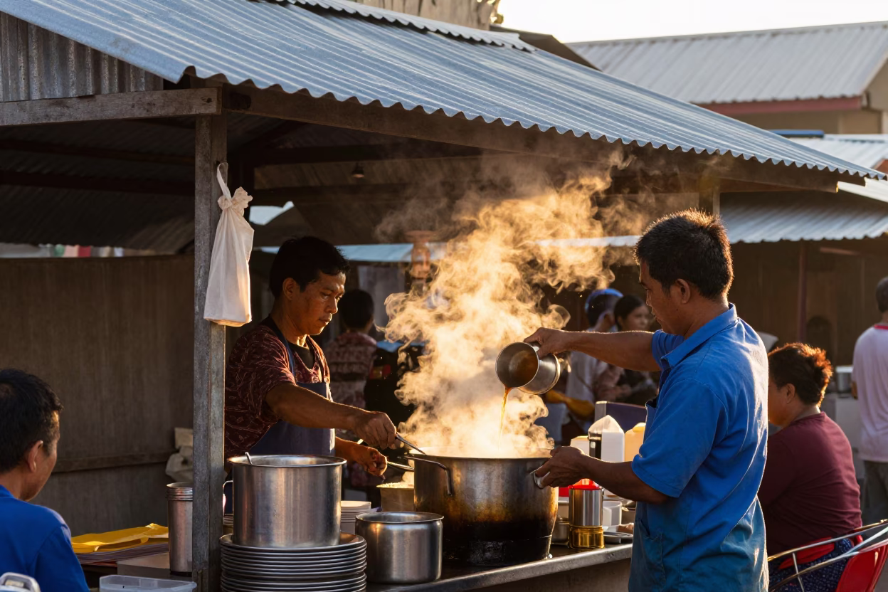 Morning street food vendor preparing tea in Phuket Thailand in in Phuket, Thailand
