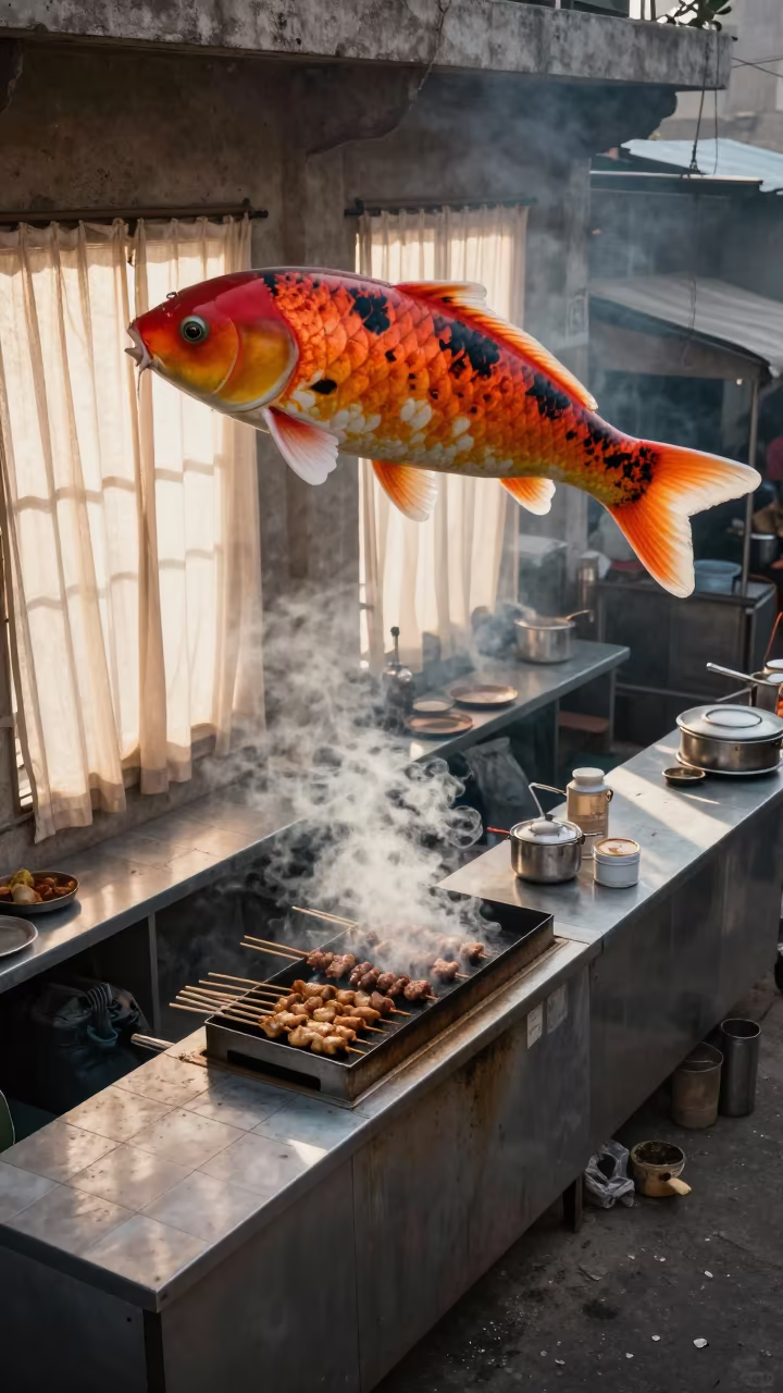 Morning Street Grill Koi Balloon Charsadda in at a street-food cart counter in Charsadda