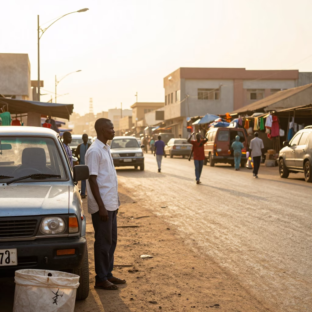 Morning Street Life in Dakar Senegal with Local Market Goods and Transportation in in Dakar, Senegal