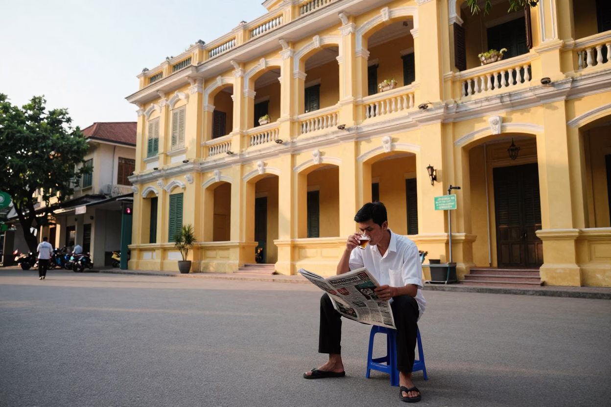 Morning Street Life in Hanoi Vietnam Early Sunrise Activity in in Hanoi, Vietnam