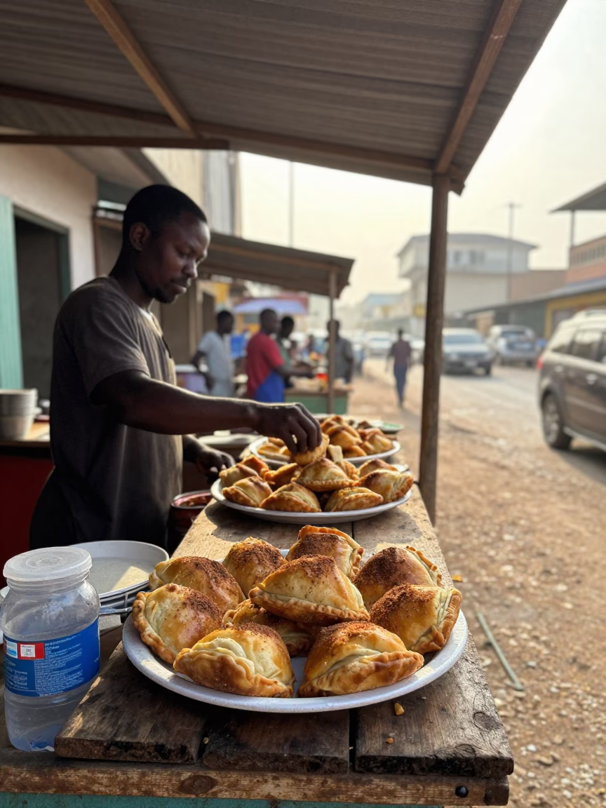 Morning Street Scene in Accra Ghana with Traditional Food and Local Life in in Accra, Ghana