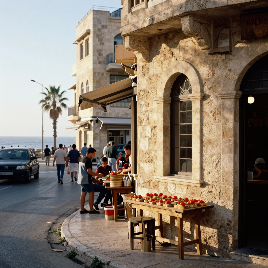 Morning Street Scene in Beirut Lebanon with Local Commerce and Coastal Light in in Beirut, Lebanon