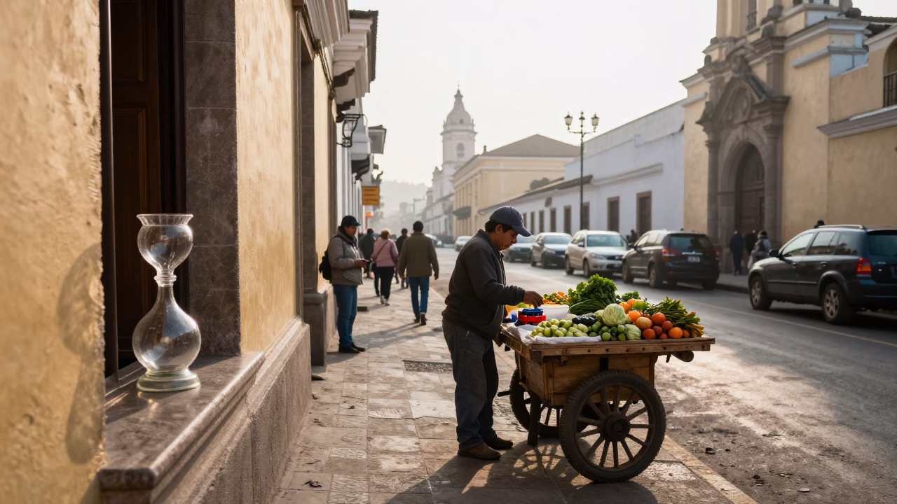 Morning Street Scene in Lima Peru with Local Vendor and Daily Life Elements in in Lima, Peru
