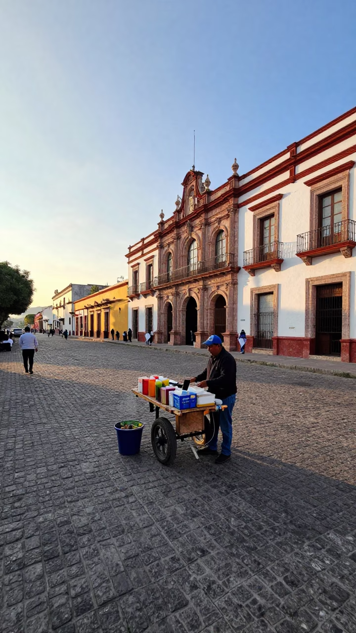 Morning Street Scene in Merida Mexico with Local Vendor and Jam Jar in in Merida, Mexico