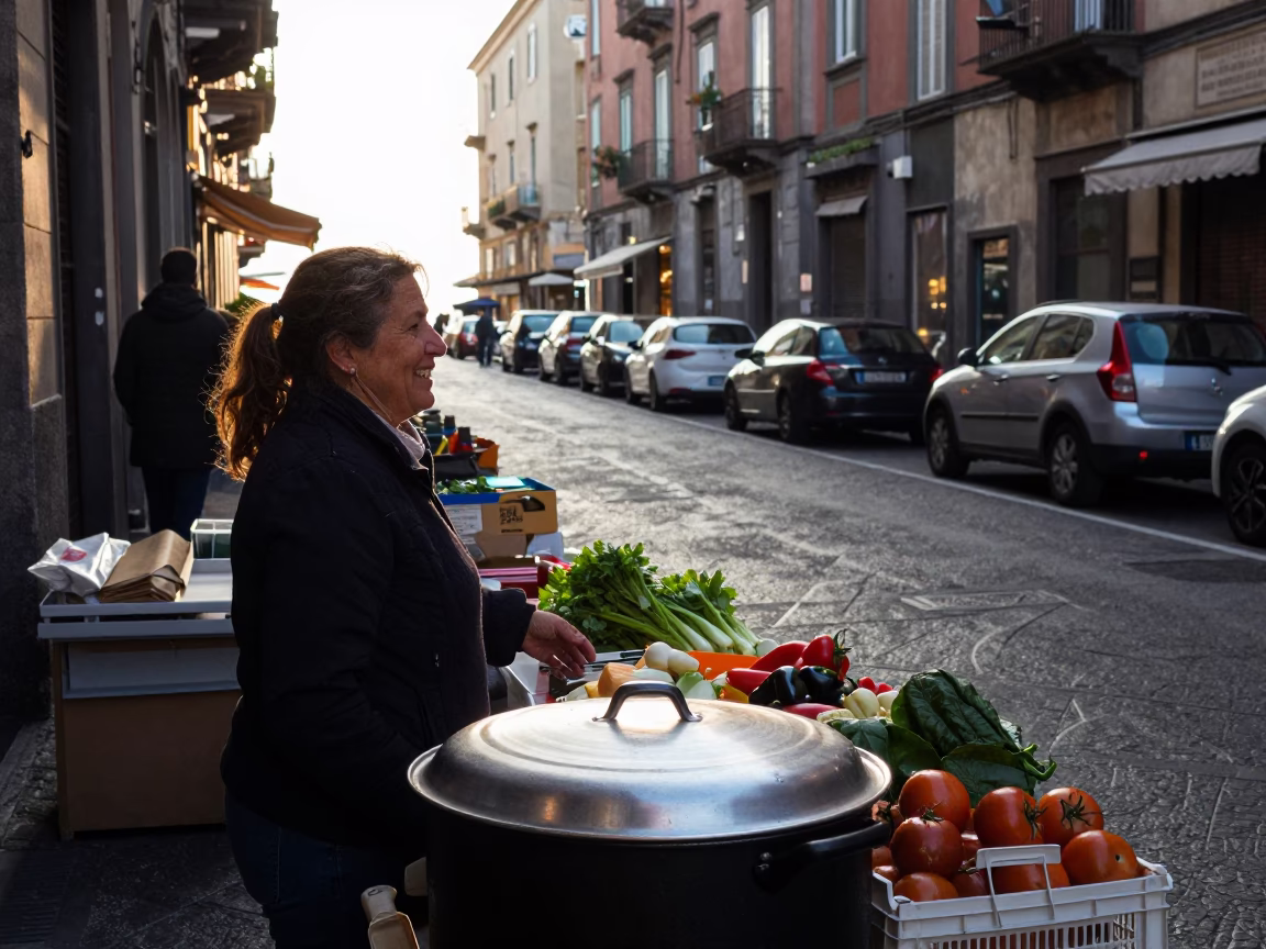 Morning Street Scene in Naples Italy with Sunlight and Local Details in in Naples, Italy
