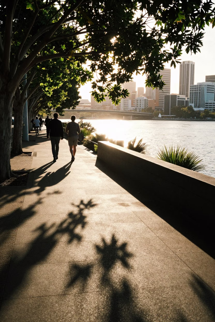 Morning Street Scene in Perth Western Australia with Leaf Shadows and Urban Life in in Perth, Western Australia, Australia