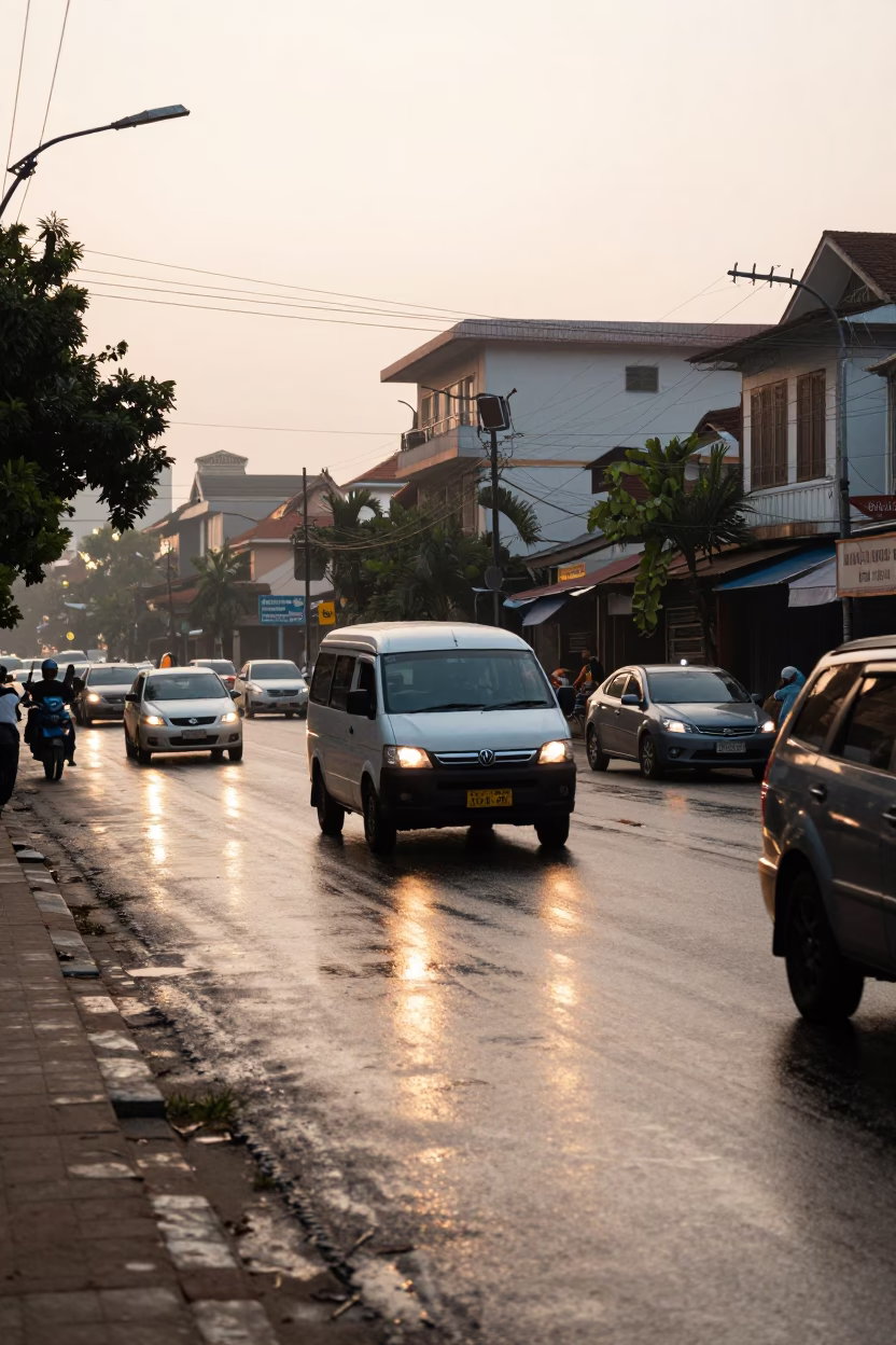Morning Street Scene in Phnom Penh Cambodia After Sunrise with Local Life in in Phnom Penh, Cambodia
