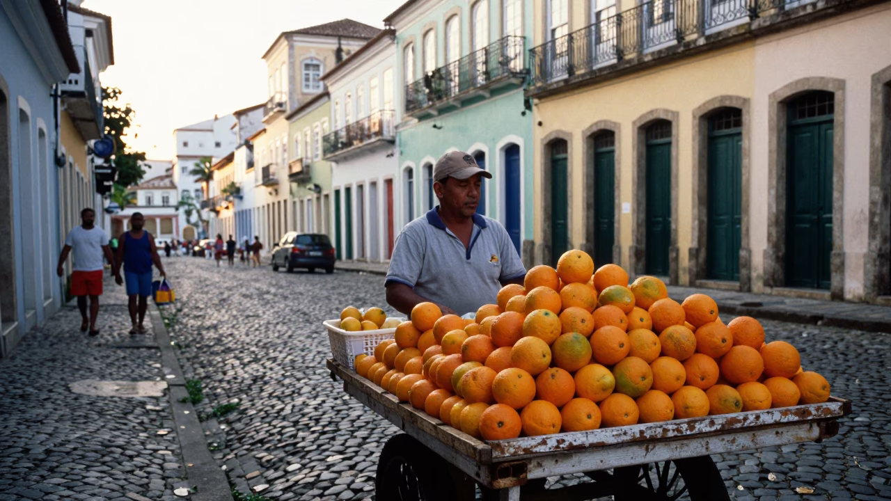 Morning Street Vendor Selling Oranges in Salvador Bahia Brazil in in Salvador, Brazil