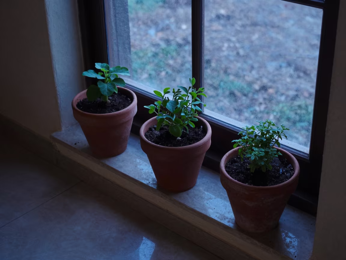 Morning Sun on Stone Ledge Herb Garden in on a stone ledge near Ikeja