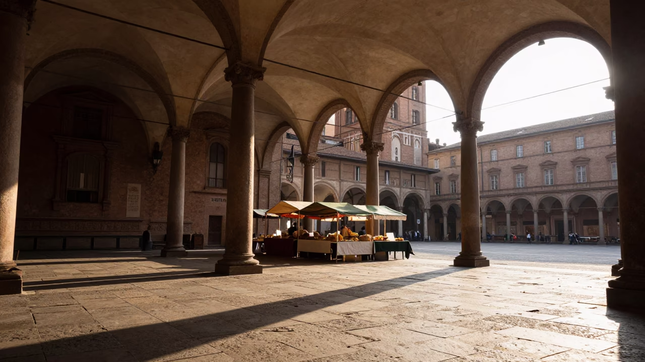 Morning Sunlight in Bologna at As First Light Reaches The Scene in in Bologna, Italy