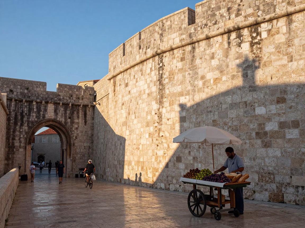 Morning Sunlight in Dubrovnik at As First Light Reaches The Scene in in Dubrovnik, Croatia