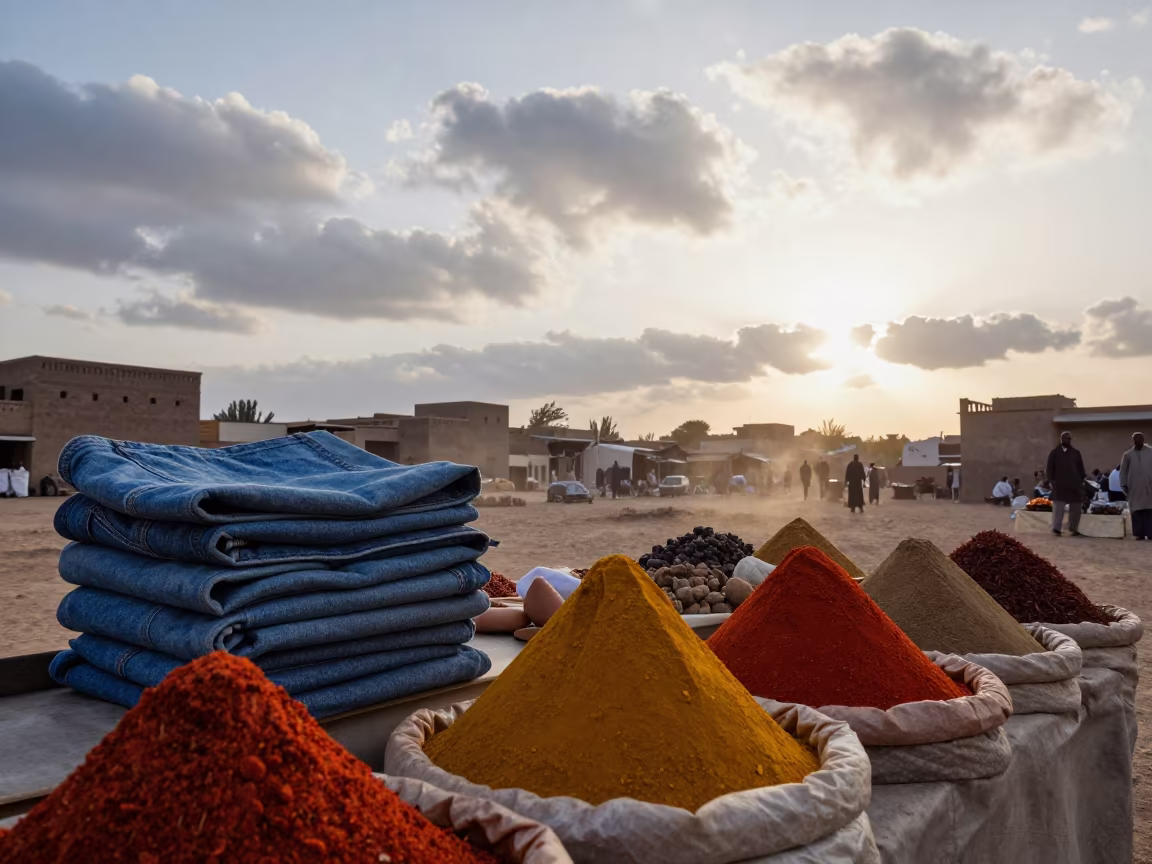 Morning Sunrise Denim and Spices at Harar Market in at a spice vendor's table in Harar