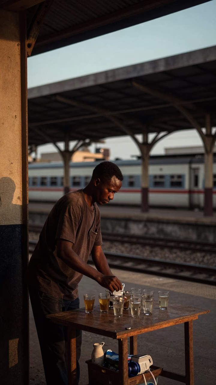 Morning Tea at The Predawn Darkness Light in Dakar in in Dakar, Senegal