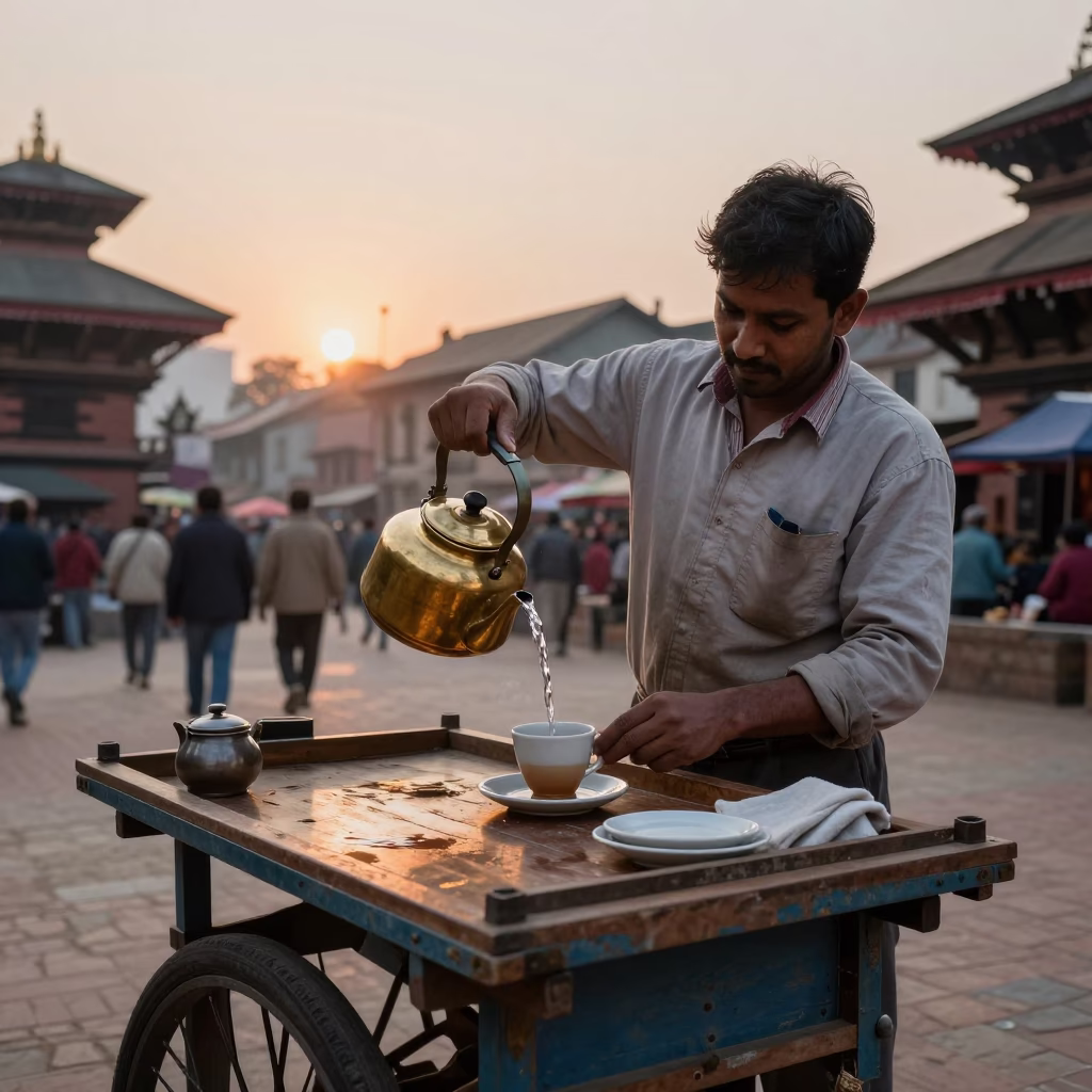 Morning Tea in Kathmandu at Nautical Dawn Light in in Kathmandu, Nepal