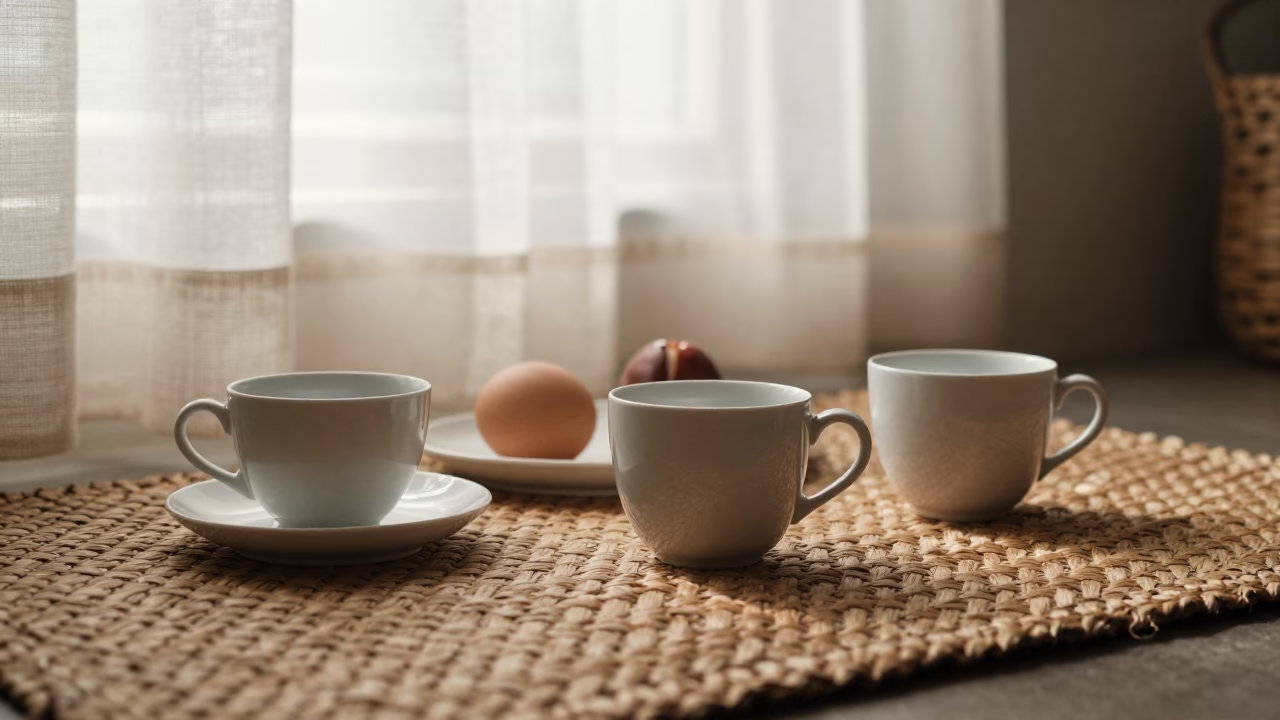 Morning Tea on Woven Rug Bidar Nook in in a breakfast nook in Bidar