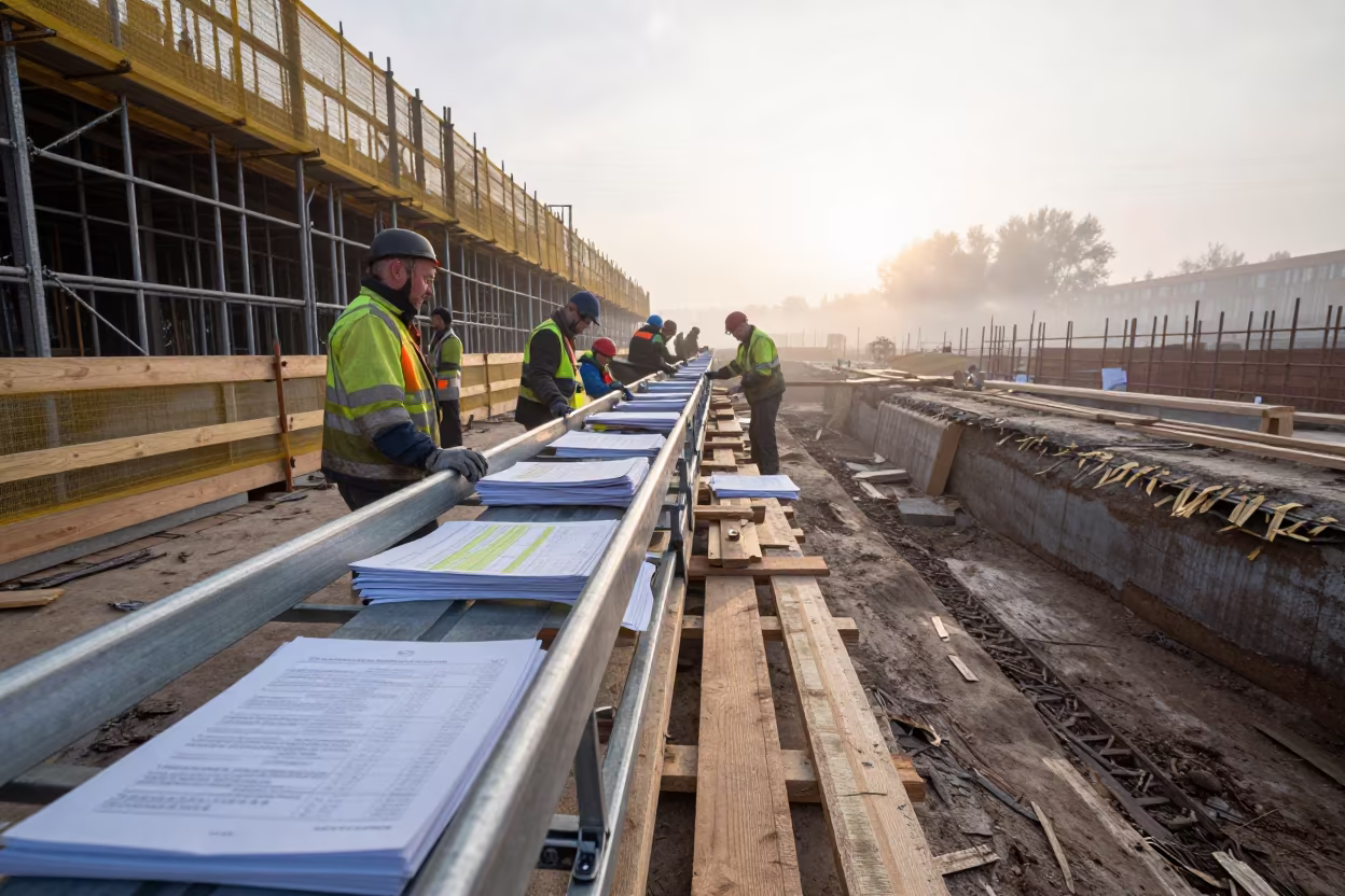 Morning Ticket Rail at Nizhny Excavation Edge in inside a taped-off excavation edge in Nizhny Novgorod